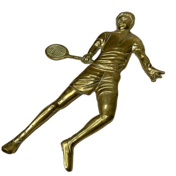 Vintage Brass Tennis Player Wall Hanging Art Plaque - Picture 3 of 7